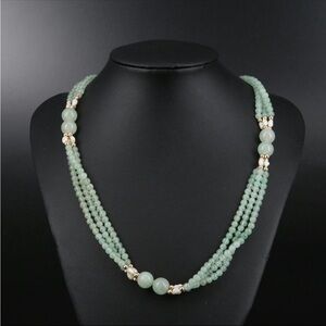 Elegant Mint Green Beaded Necklace with Gold Accents